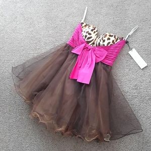 Sherri Hill Prom homecoming dress fuchsia leopard strapless mini dress N…